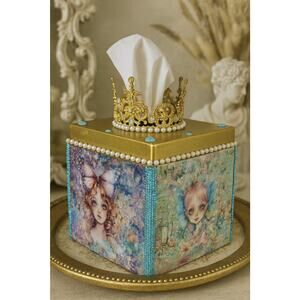 Princess Rhinestone Vanity Tissue Box Cover Crown Baroque Pop Art Decor Royal